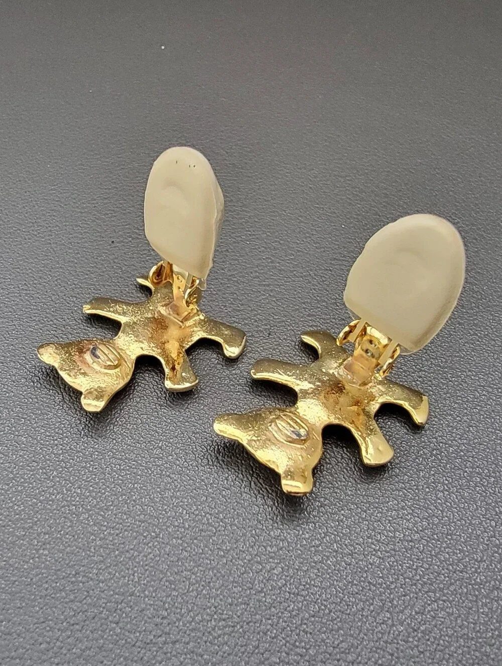 Vintage Gold-Tone Teddy Bear Clip-On Earrings | Sculptural Statement Earrings
